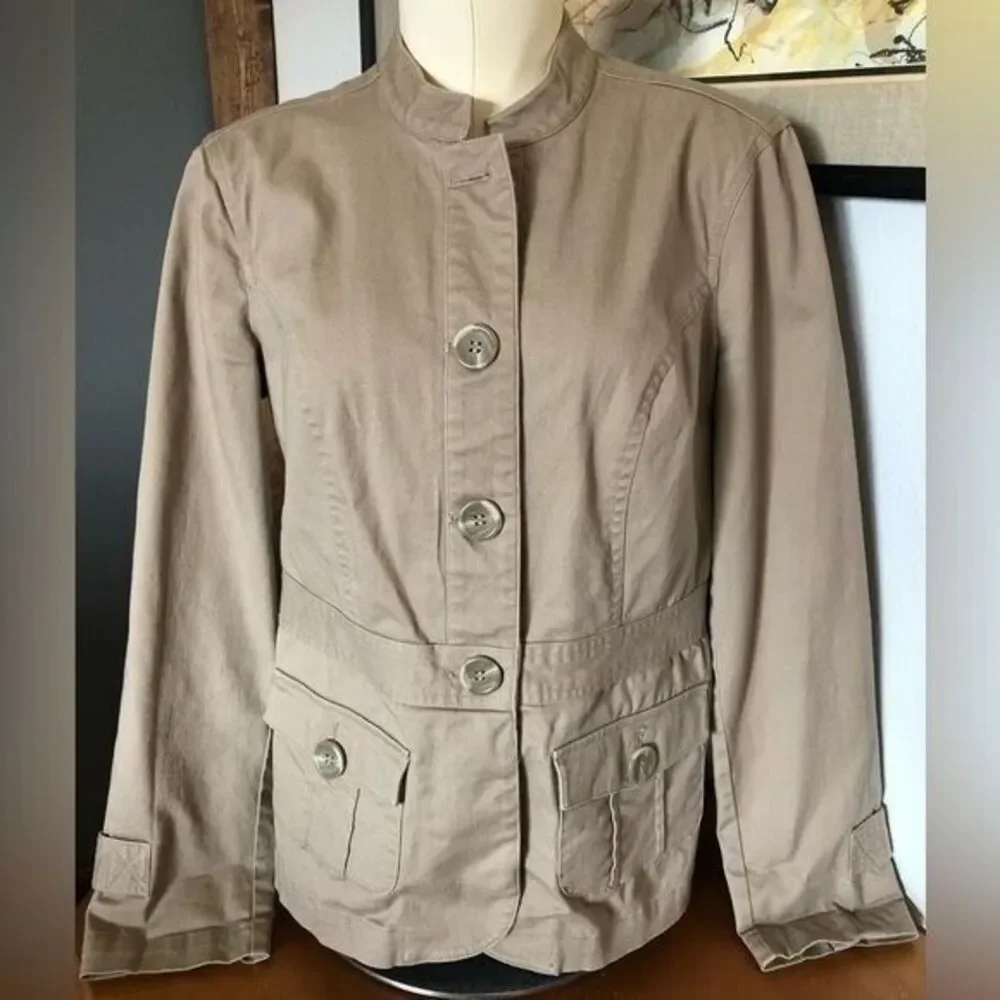 Christopher & Banks Women's Medium Tan Khaki‎ Button-down Jacket